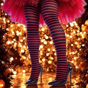 Plus Striped Opaque Tights Womens Size 1x/2x 3x/4x Red and Black Pantyhose
